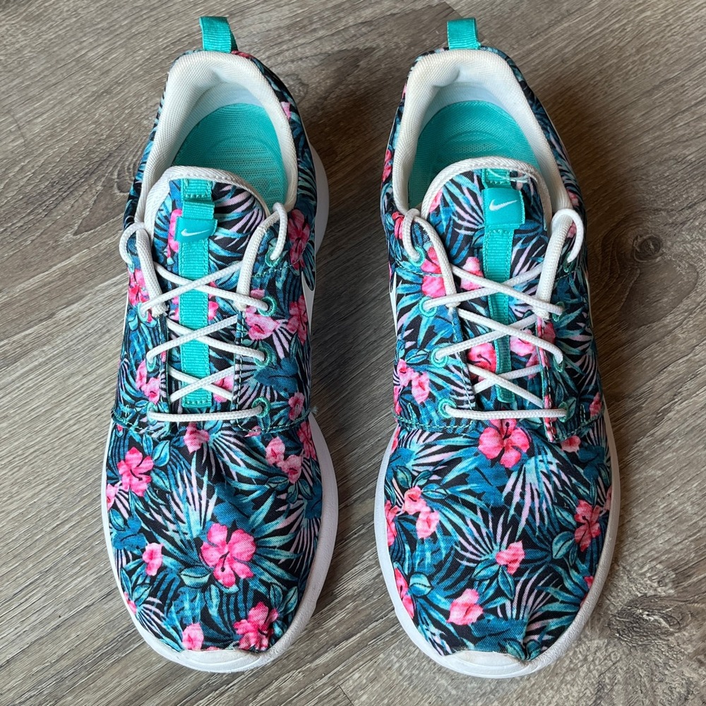Nike Roche One Print Premium Washed Teal Floral Sneaker Men 7.5 Womens 9 EU 40.5